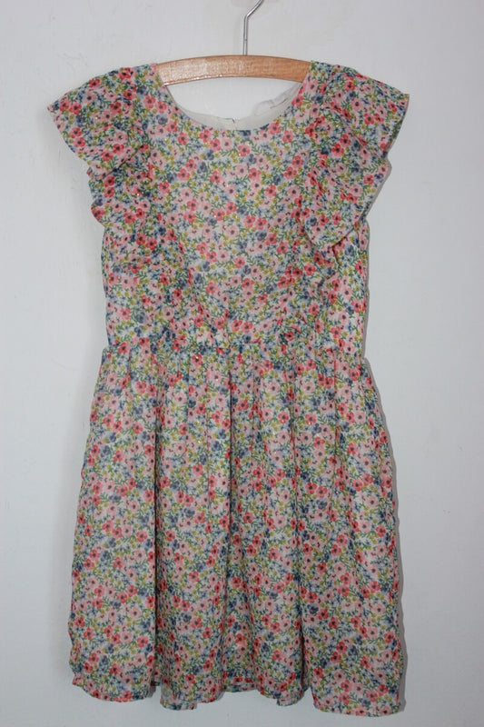 preloved gebloemde zomerse jurk in multicolour met korte volantmouwen, maat 116  van H&M