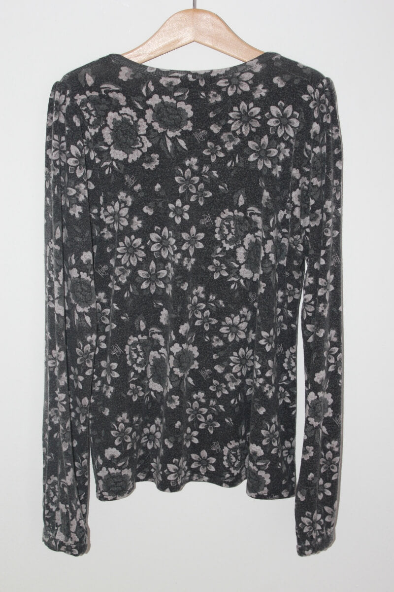 tweedehands grijs gebloemd shirt met lange mouwen in maat 140 van kenzo