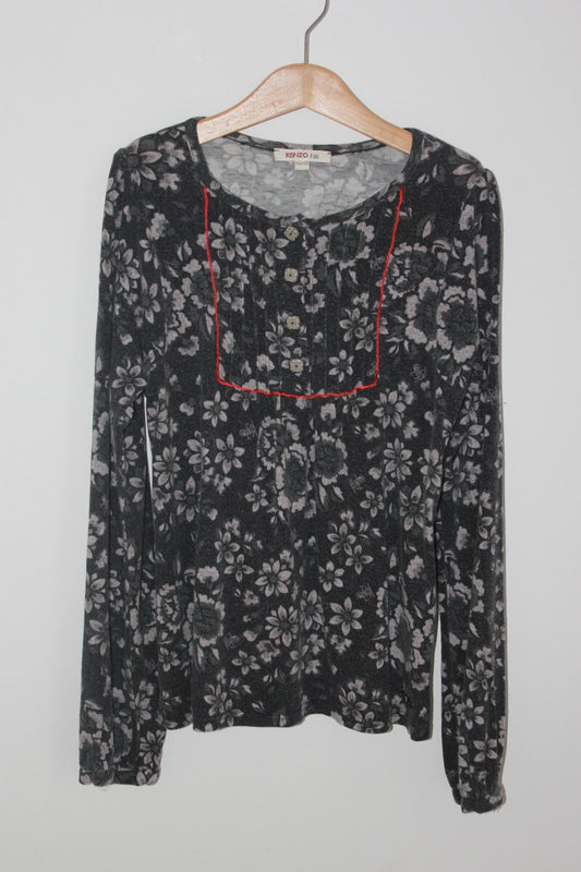 tweedehands grijs gebloemd shirt met lange mouwen in maat 140 van kenzo