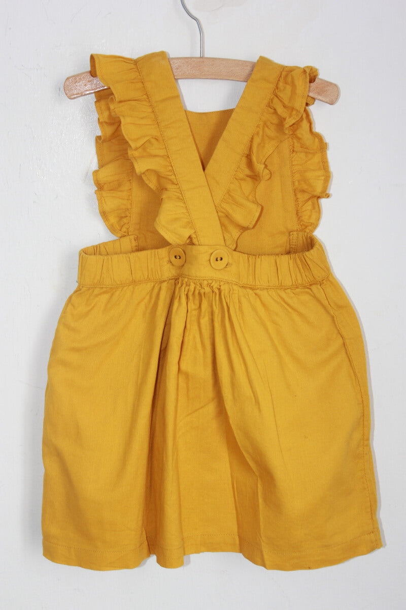 tweedehands katoenen zomerse mosterdgele zomerse jurk in maat 86-92 van kiabi