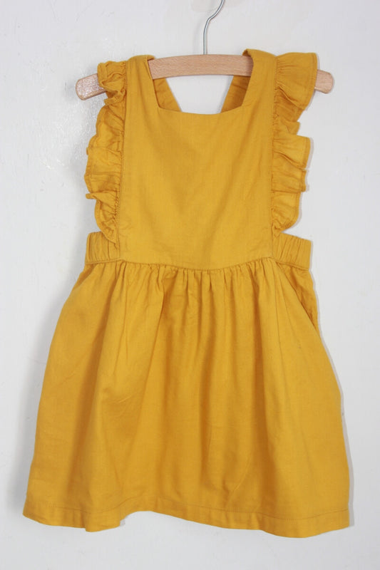 tweedehands katoenen zomerse mosterdgele zomerse jurk in maat 86-92 van kiabi