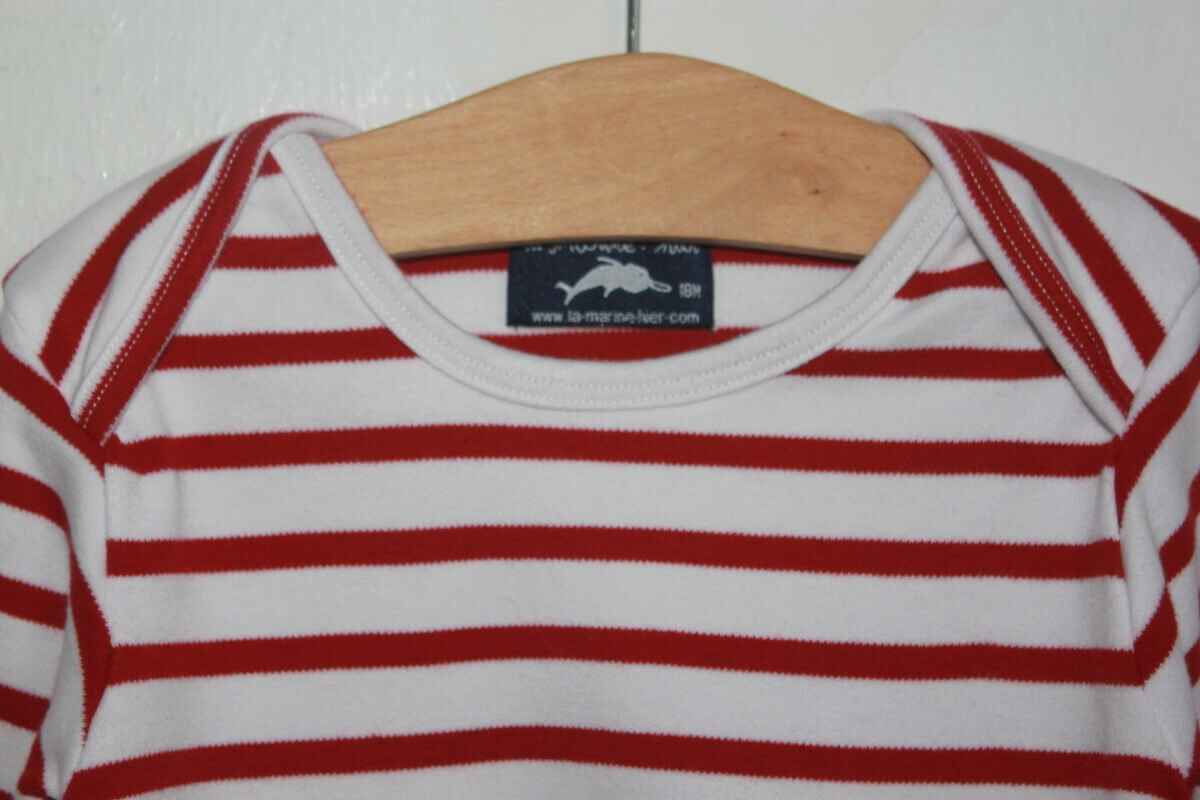 tweedehands unisex katoenen rood en wit gestreepte longsleeve in maat 80 van la marine . hier