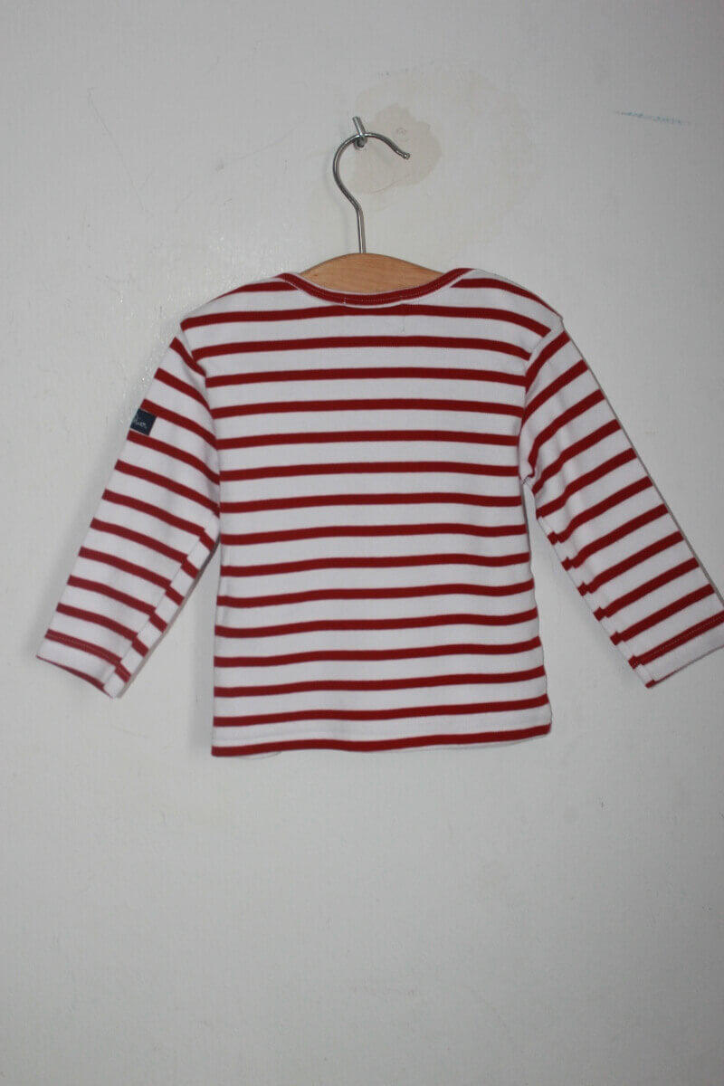 tweedehands unisex katoenen rood en wit gestreepte longsleeve in maat 80 van la marine . hier