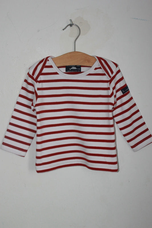 tweedehands unisex katoenen rood en wit gestreepte longsleeve in maat 80 van la marine . hier
