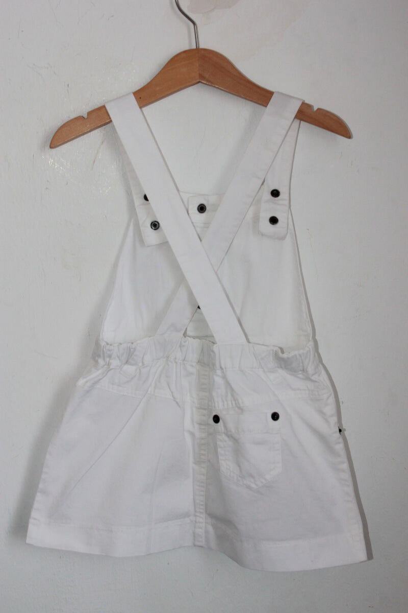 Tweedehands zomerse katoenen witte salopette jurk in maat 92 van la redoute