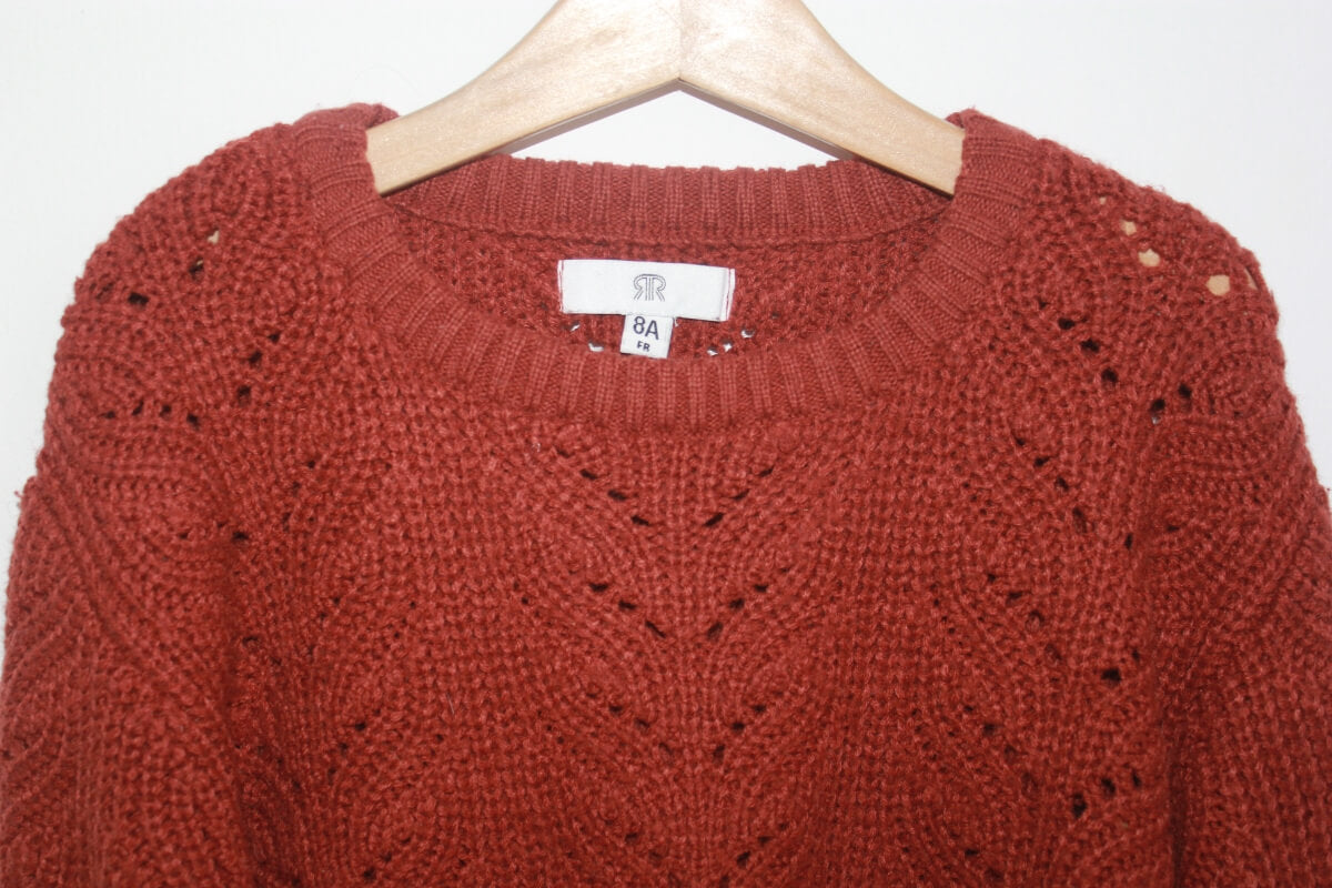 tweedehands roestbruine ajour trui in maat 128 voor een meisje van la redoute