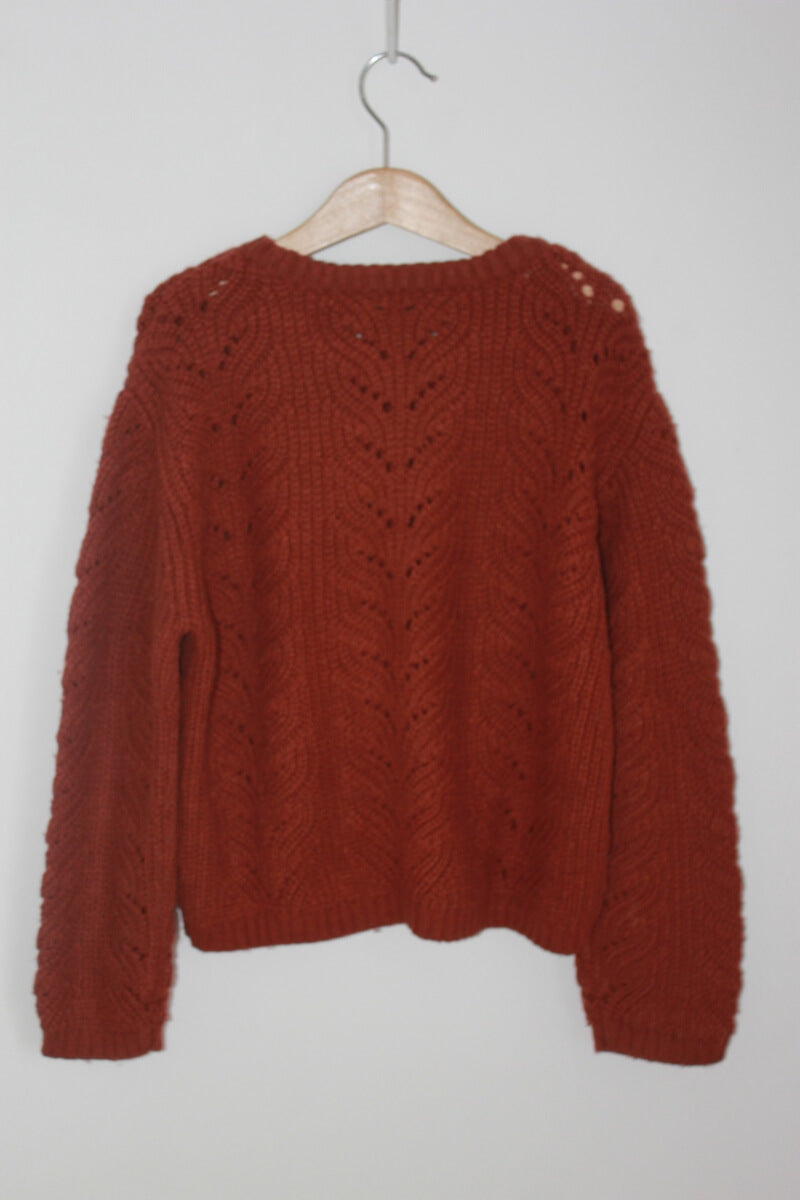 tweedehands roestbruine ajour trui in maat 128 voor een meisje van la redoute