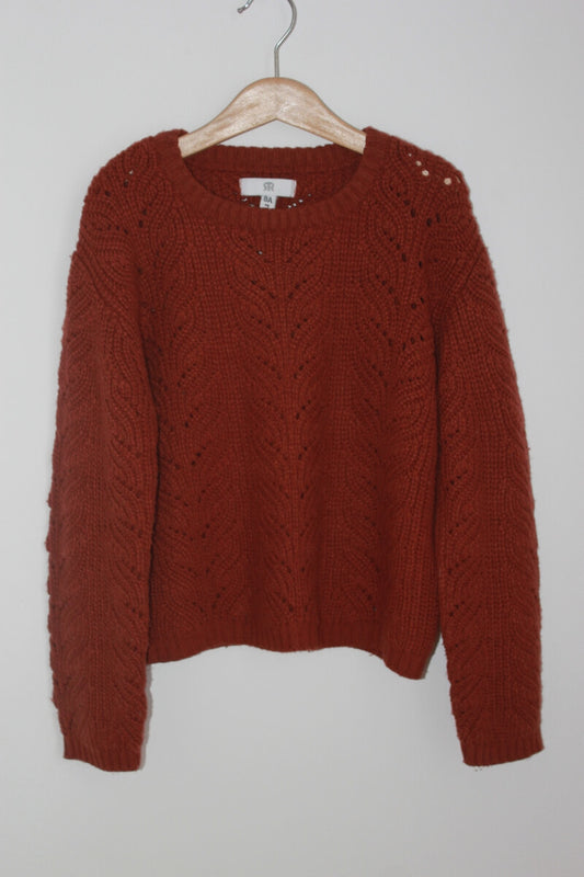 tweedehands roestbruine ajour trui in maat 128 voor een meisje van la redoute