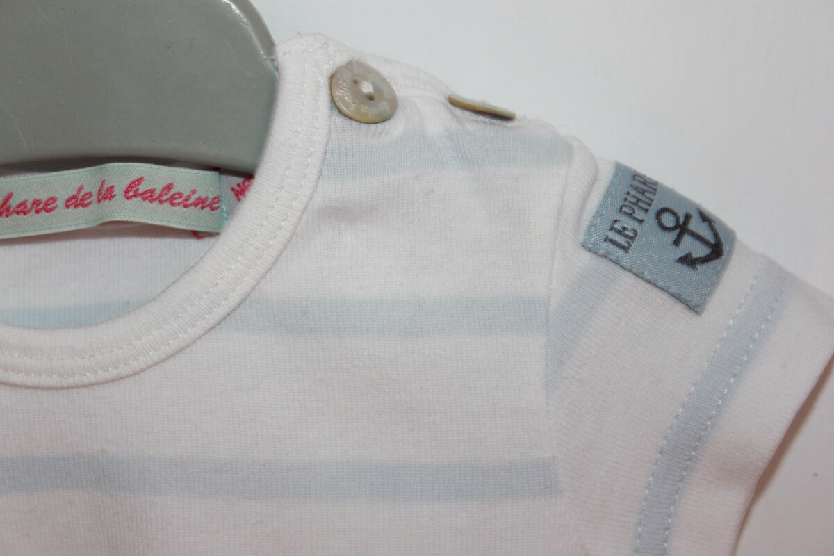 tweedehands katoenen wit met lichtblauw gestreept t-shirt met korte mouwen maat 50 voor een baby jongen van le phare de la baleine