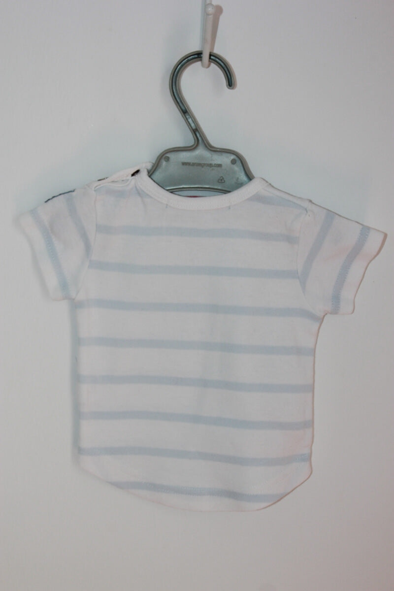 tweedehands katoenen wit met lichtblauw gestreept t-shirt met korte mouwen maat 50 voor een baby jongen van le phare de la baleine
