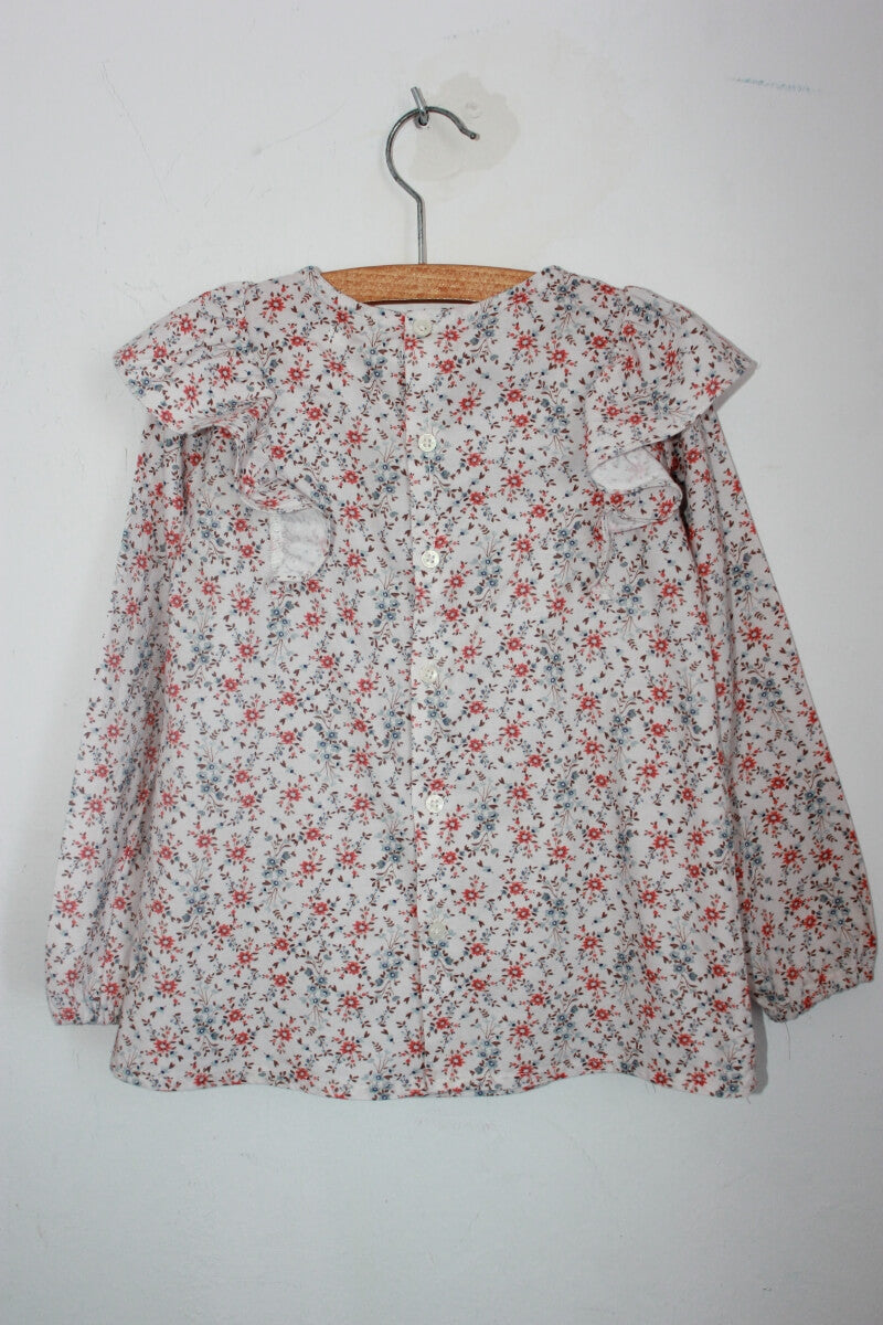 tweedehands katoenen gebloemde blouse in multicolour met lange mouwen en volants in maat 116 van lola palacios