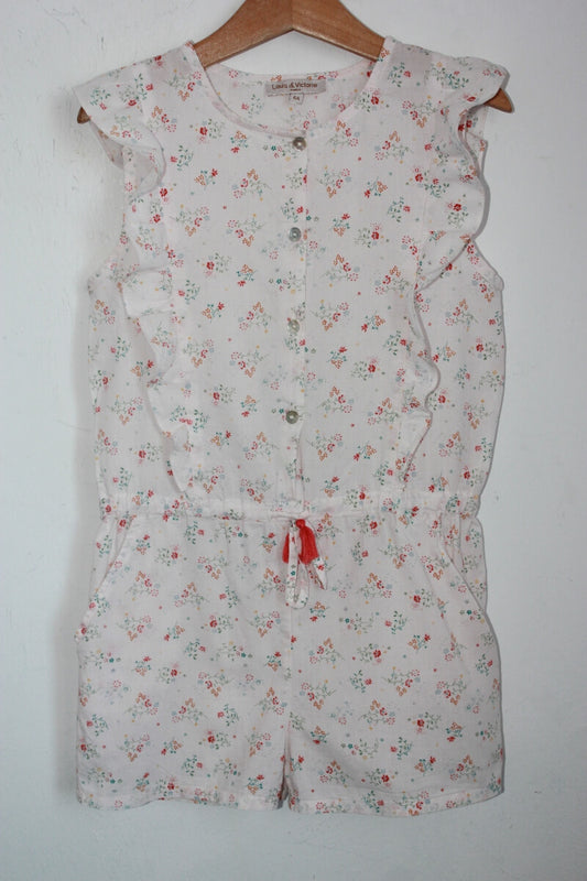 tweedehands katoenen zomerse mouwloze gebloemde jumpsuit in multicolour met volants in maat 116 van louis et victorie