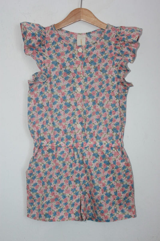 tweedehands zomerse korte gebloemde jumpsuit in multicolour, maat 128 voor een meisje van louis et victorie