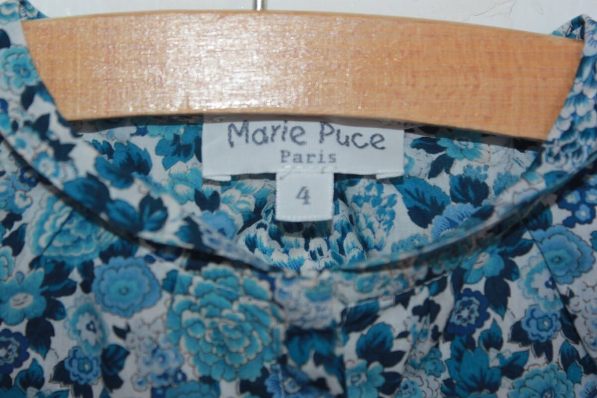 tweedehands katoenen blauwe liberty blouse met korte mouwen in maat 104 van marie puce
