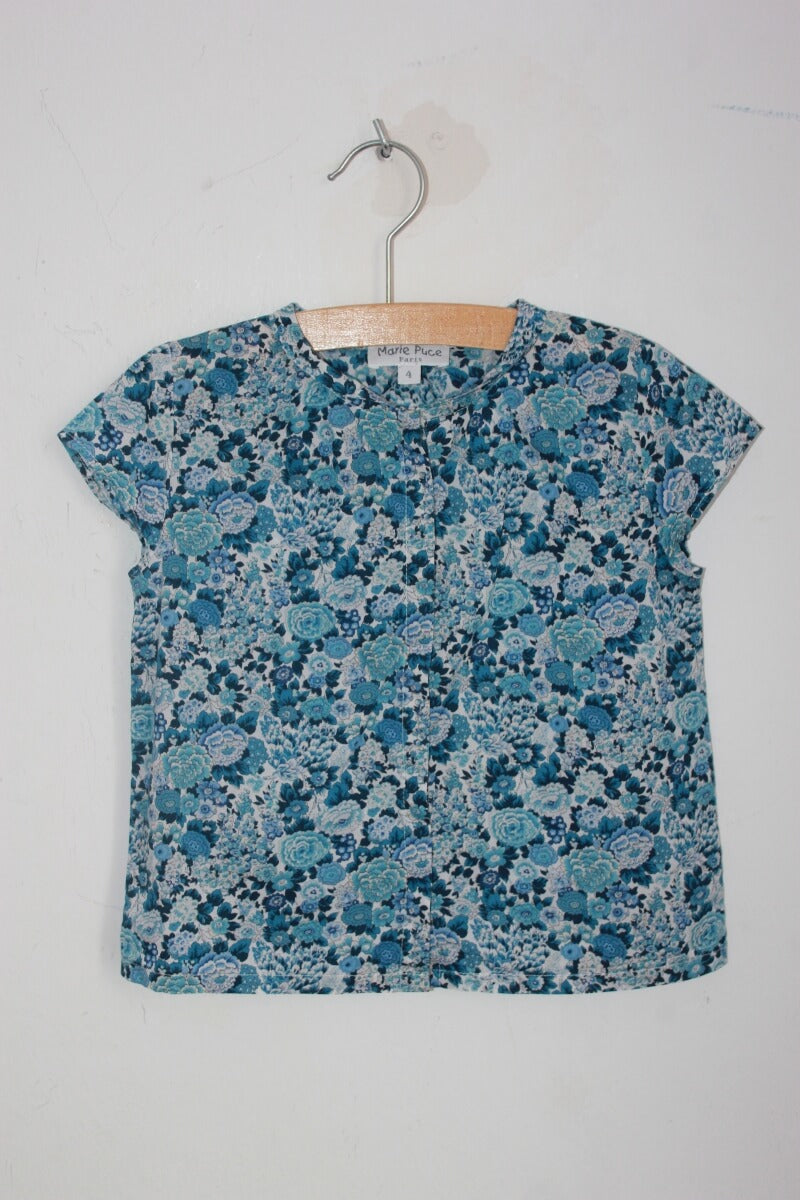 tweedehands katoenen blauwe liberty blouse met korte mouwen in maat 104 van marie puce