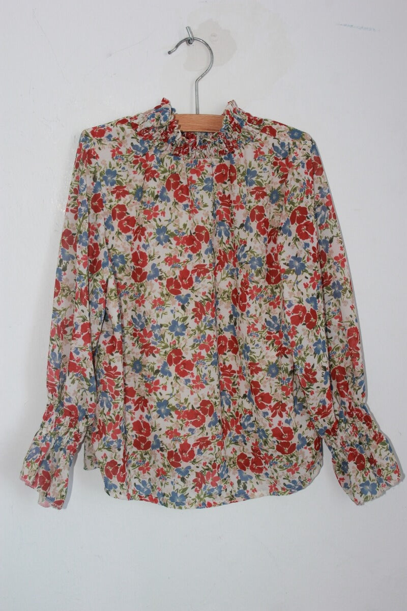 tweedehands gebloemde blouse in multicolour met lange mouwen, maat 116 voor een meisje van mini mignon