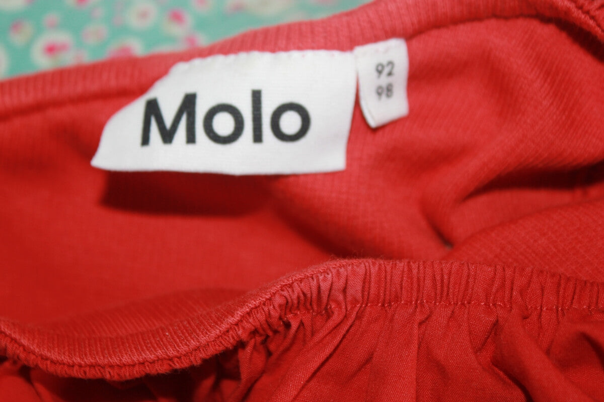 tweedehands katoenen zomerse rode jurk met volant in maat 92-98 van molo