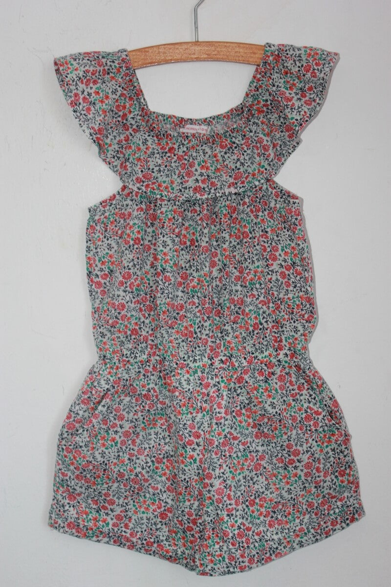 tweedehands zomerse korte liberty jumpsuit in multicolour van monoprix in maat 110 