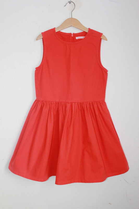 tweedehands katoenen rode mouwloze jurk in maat 134 van monoprix