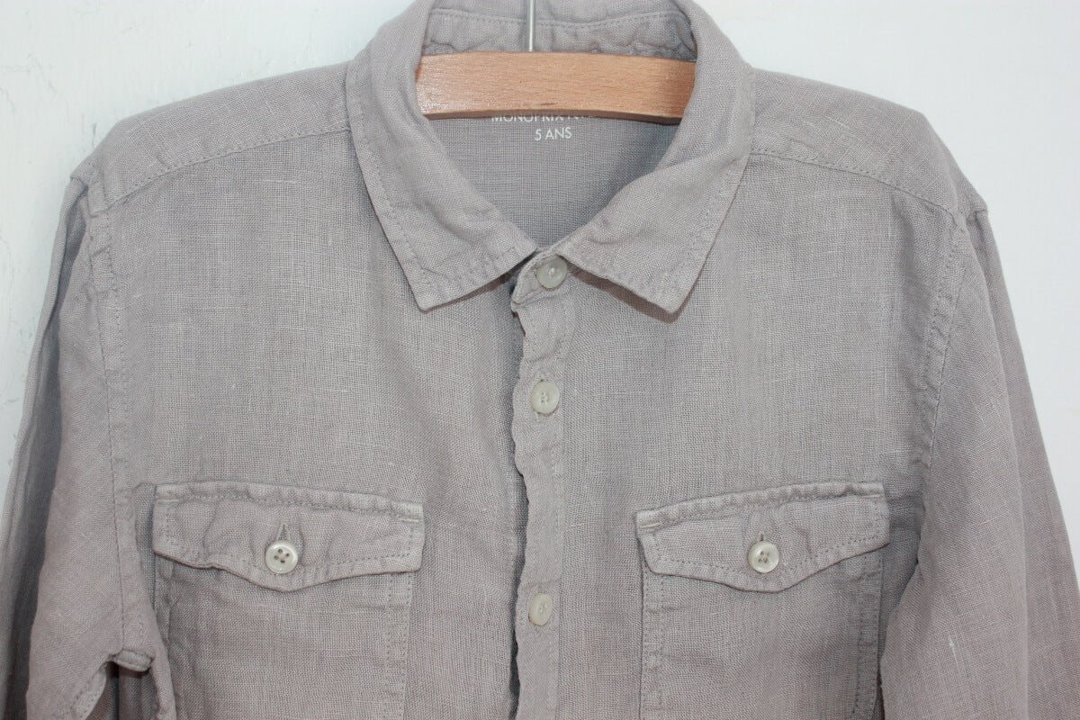 tweedehands beige linnen overhemd in maat 110 voor een jongen van monoprix
