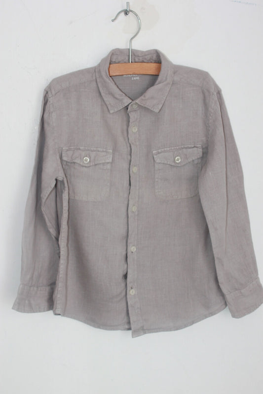 tweedehands beige linnen overhemd in maat 110 voor een jongen van monoprix