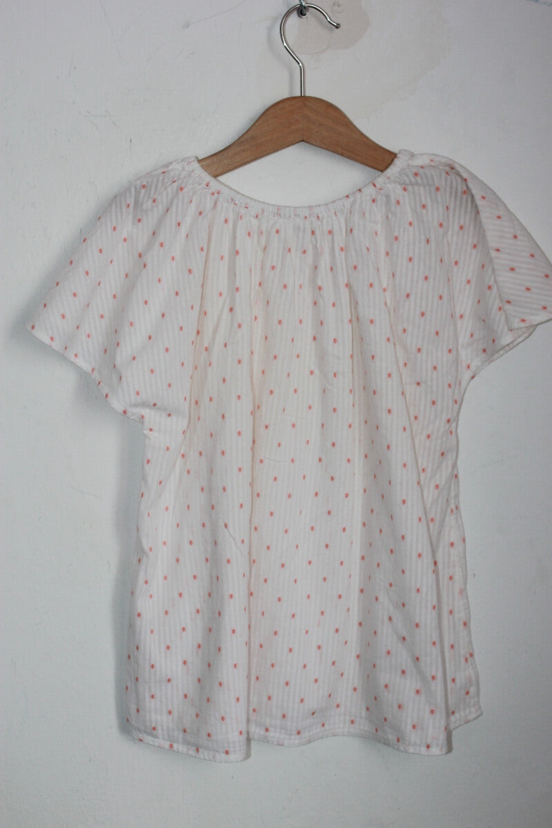 tweedehands witte zomerse pyjama met koraalroze stipjes en korte mouwen voor een meisje in maat 134-140 van Monoprix