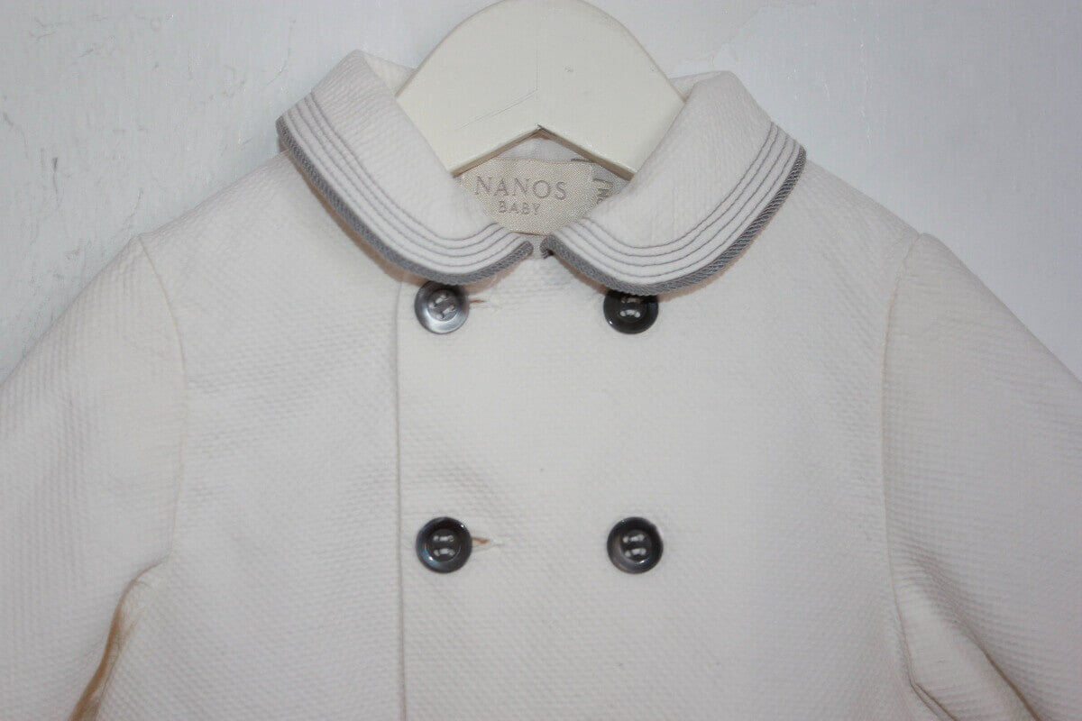 tweedehands unisex katoenen zomerse ecru  jas met grijze details van Nanos in maat 68