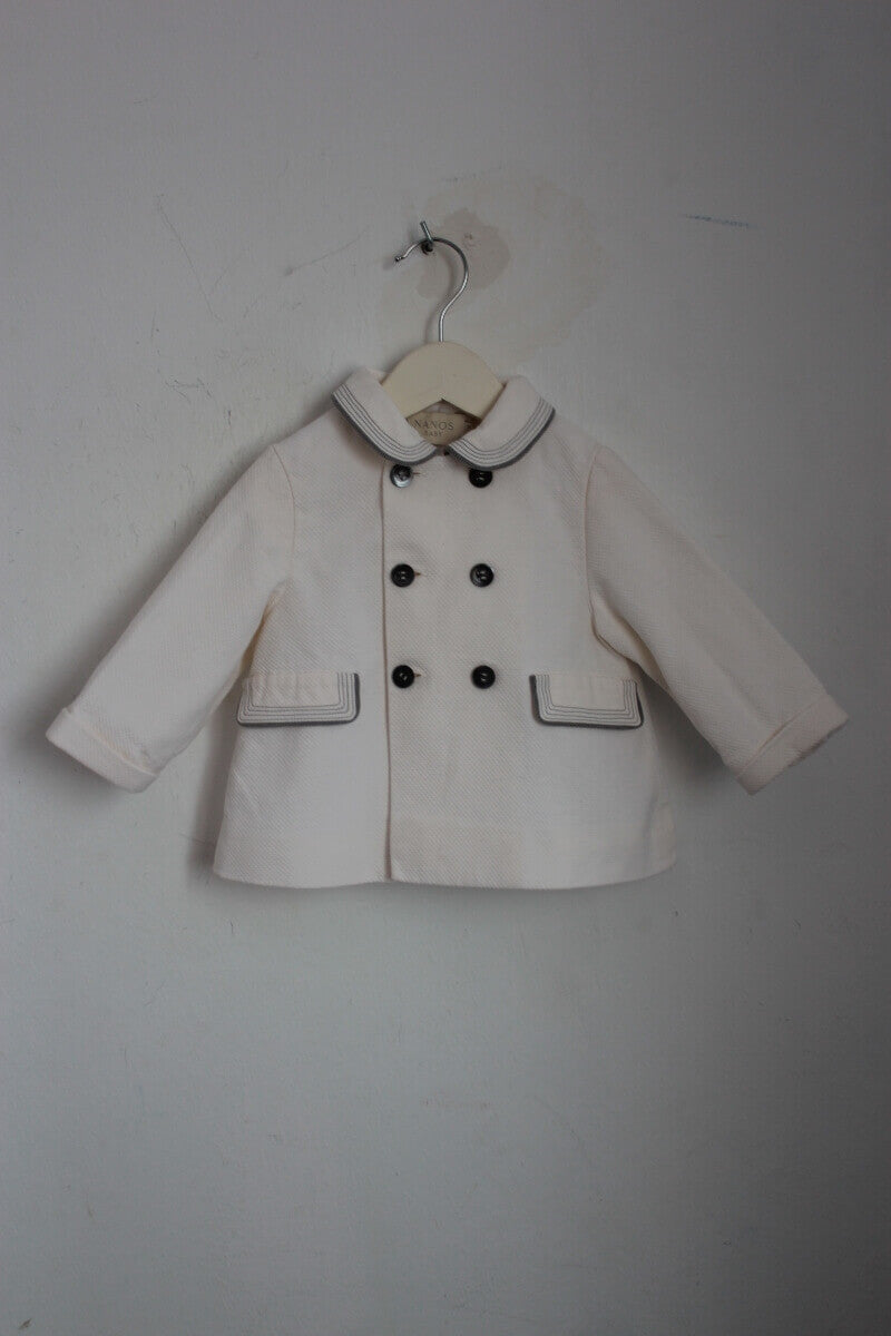 tweedehands unisex katoenen zomerse ecru  jas met grijze details van Nanos in maat 68