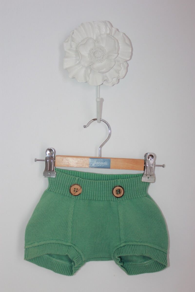 tweedehands katoenen groene gebreide korte broek in maat 62 voor een meisje van neck & neck