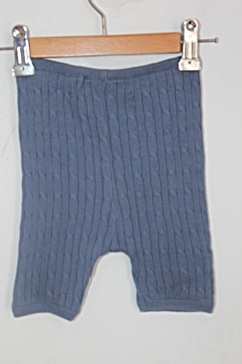 tweedehands unisex katoenen grijsblauwe korte gebreide broek in maat 68 van normandie