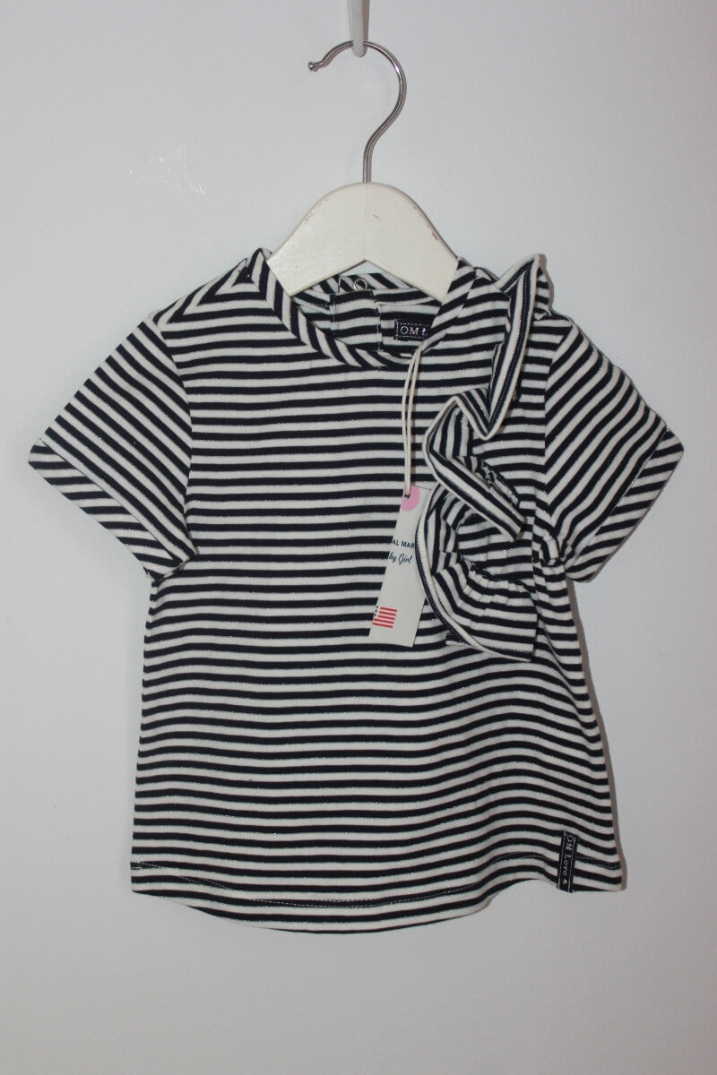 tweedehands zwart met wit gestreept-t-shirt met korte mouwen van o m loving in maat 74 voor een baby meisje