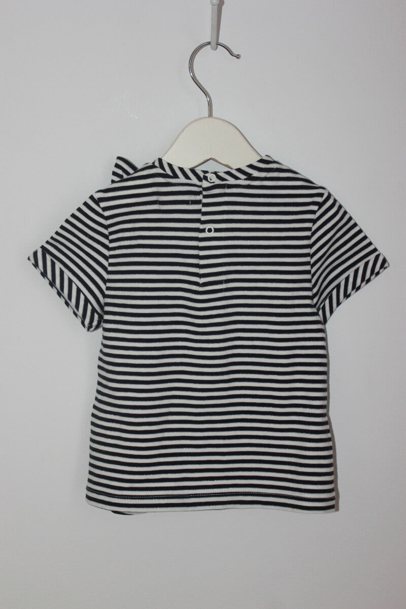 tweedehands zwart met wit gestreept-t-shirt met korte mouwen van o m loving in maat 74 voor een baby meisje