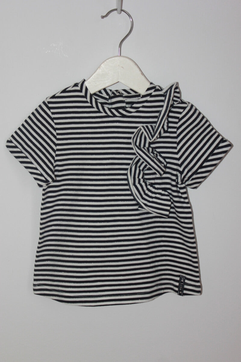 tweedehands zwart met wit gestreept-t-shirt met korte mouwen van o m loving in maat 74 voor een baby meisje