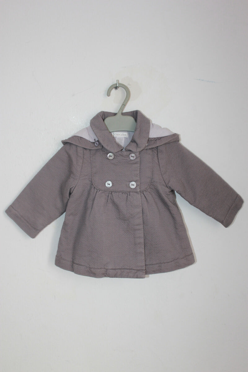 tweedehands katoenen taupe jasje met capuchon in maat 62 voor een baby meisje van Obaibi