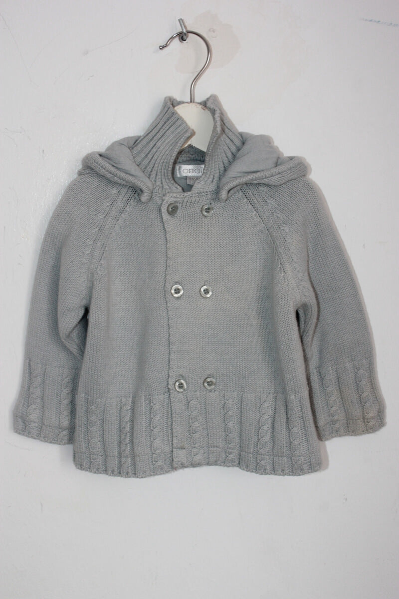 tweedehands katoenen unisex grijsgroen vest met capuchon in maat 68 van Obaibi