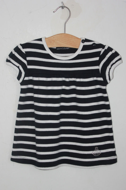 preloved katoenen donkerblauw en wit gestreept t-shirt  in maat 86 voor een baby meisje van petits coeurs a la mer