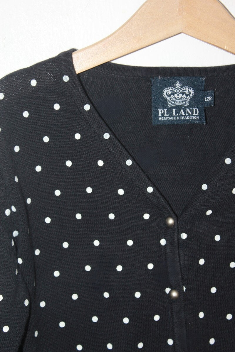 tweedehands katoenen zwart vest met witte stippen in maat 128 voor een meisje van pl land