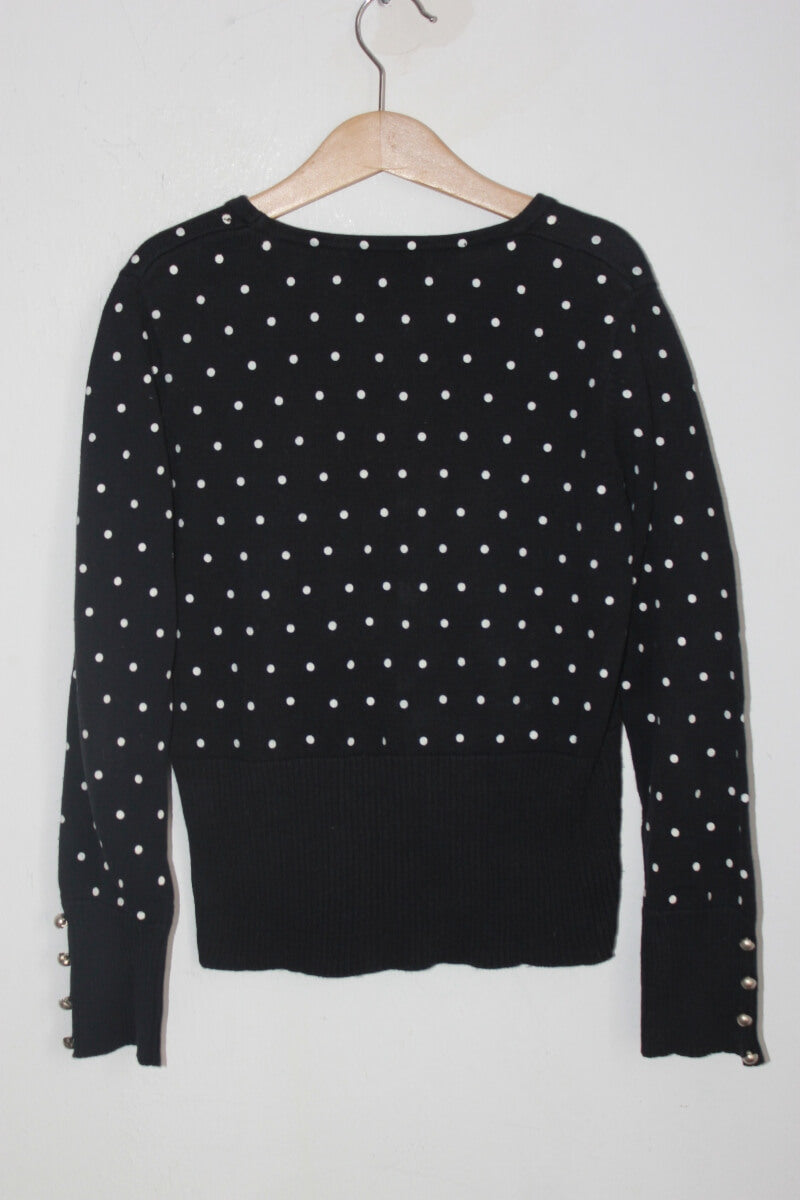 tweedehands katoenen zwart vest met witte stippen in maat 128 voor een meisje van pl land