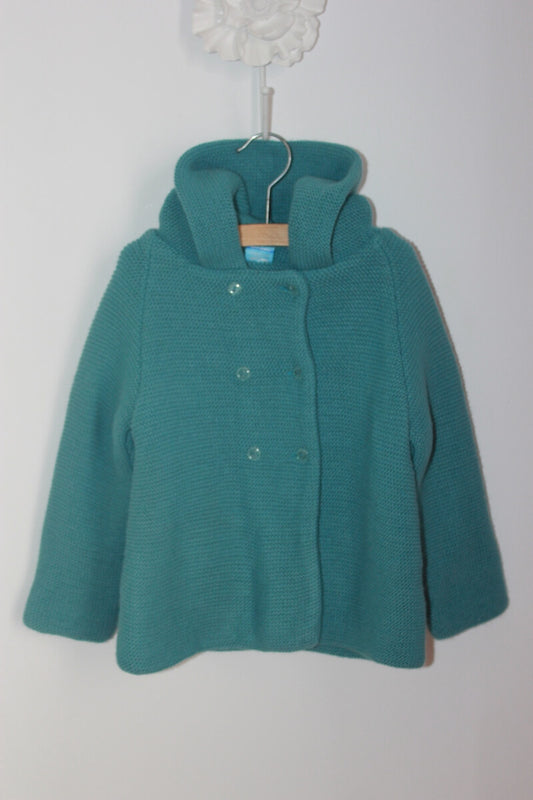 groene gebreide unisex jas capuchon maat 92 sardon