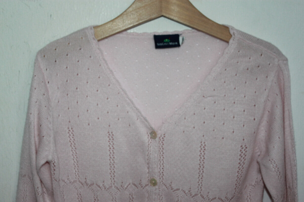 tweedehands zomers lichtroze ajour vest van sergent major in maat 116