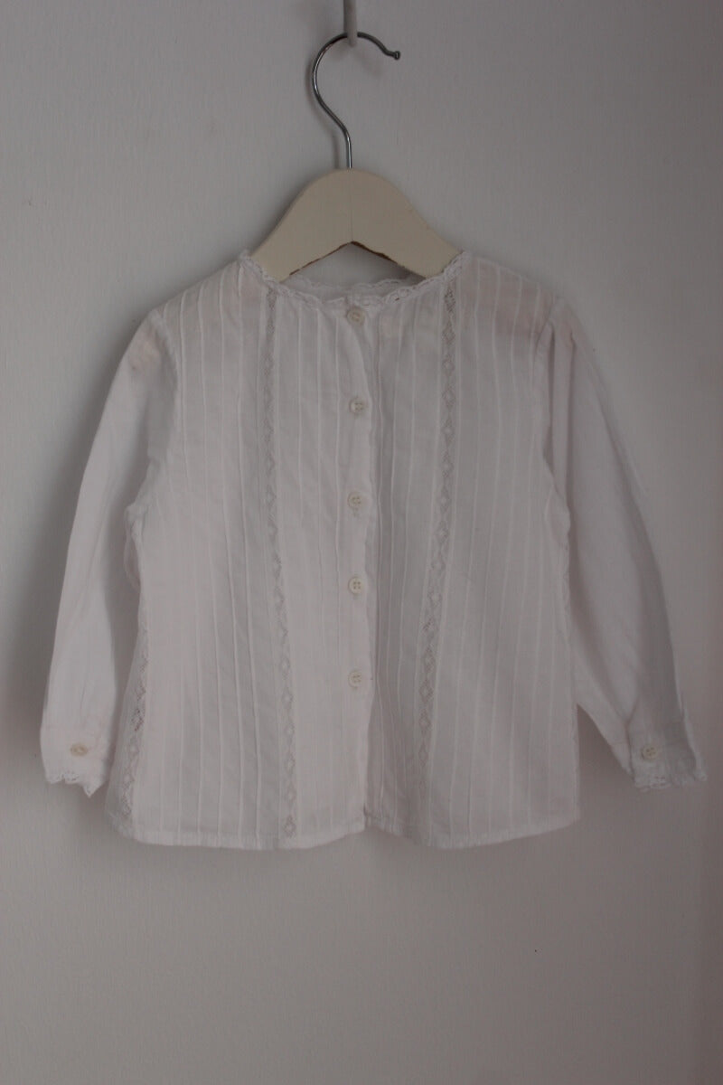 tweedehands katoenen witte blouse met lange mouwen in maat 74 voor een baby meisje van tendre a croquer