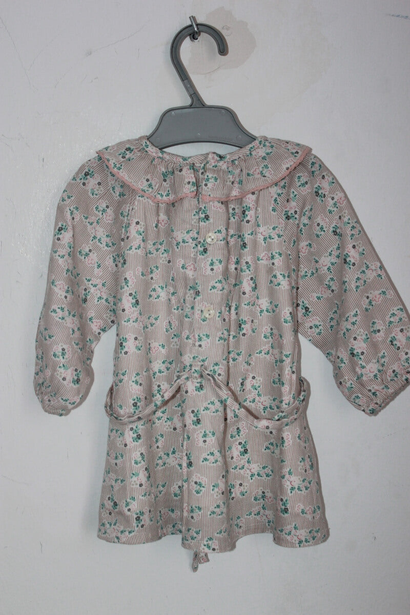 tweedehands katoenen gebloemde jurk in multicolour met lange mouwen en volantkraagje, maat 62 van tex