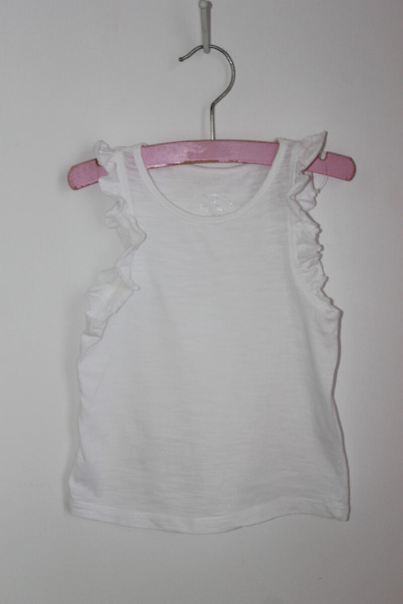 preloved wit mouwloos shirtje met volants in maat 92 voor een meisje van tex