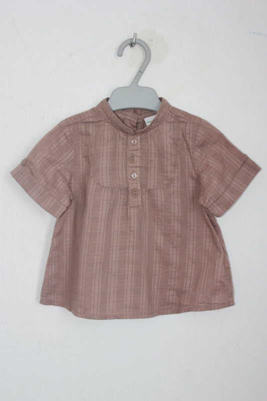 tweedehands katoenen lichtbruine blouse met korte mouwen in maat 68 voor een baby meisje van vert baudet