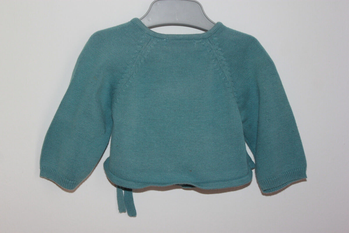 preloved katoenen blauwgroen wikkelvestje van a l´heure anglaise in maat 62  voor een baby meisje