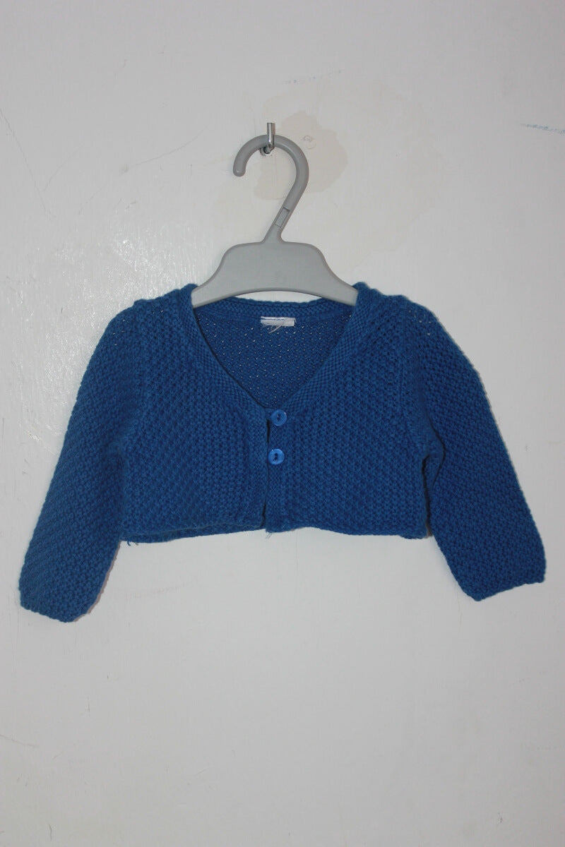 tweedehands korenblauw bolero vestje in maat 62 voor een baby meisje