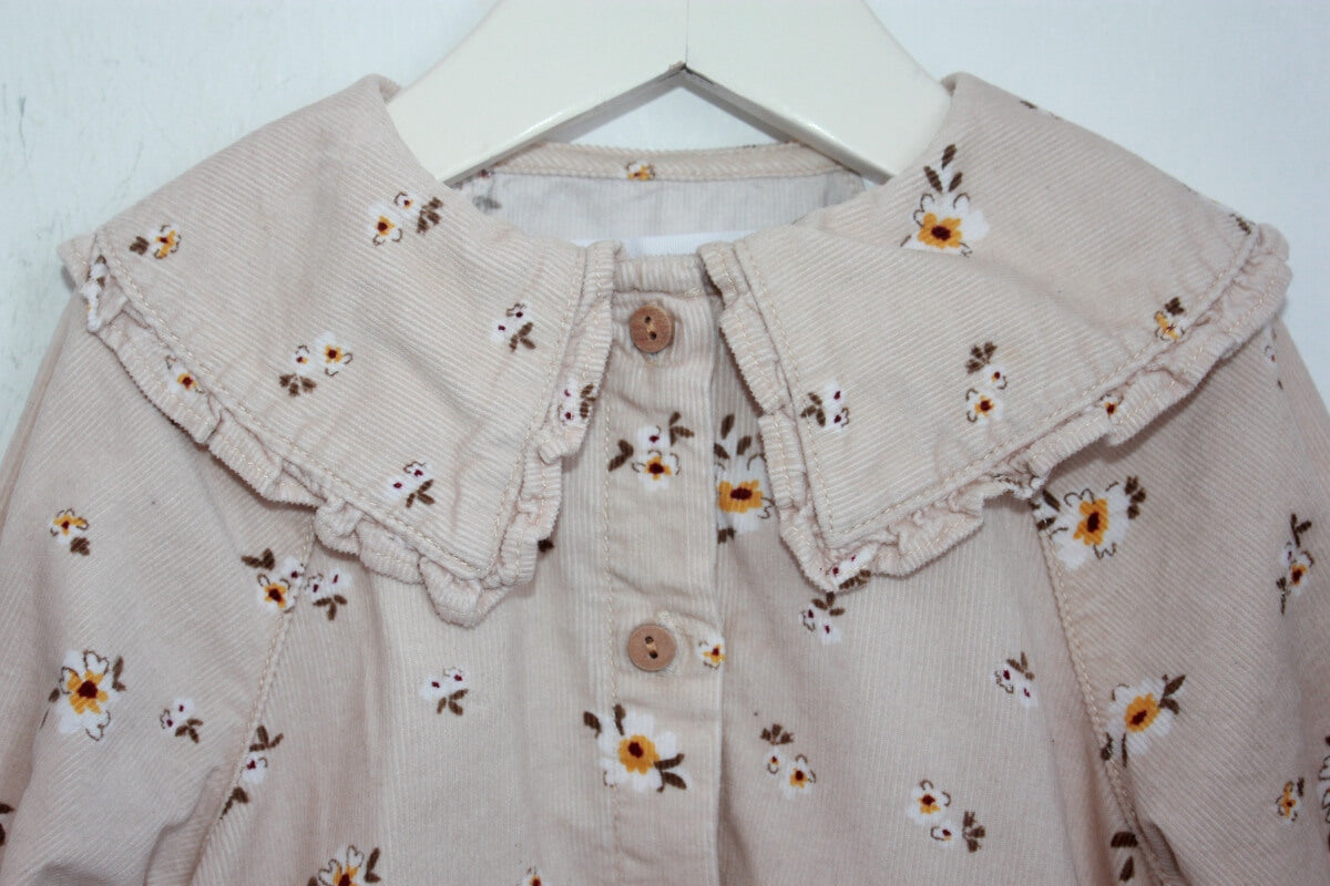 tweedehands corduroy beige gebloemde blouse met lange mouwen in maat 80 van zara