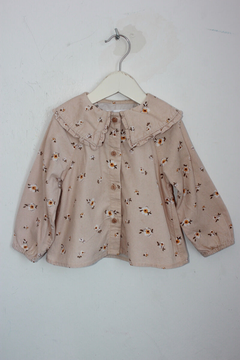 tweedehands corduroy beige gebloemde blouse met lange mouwen in maat 80 van zara
