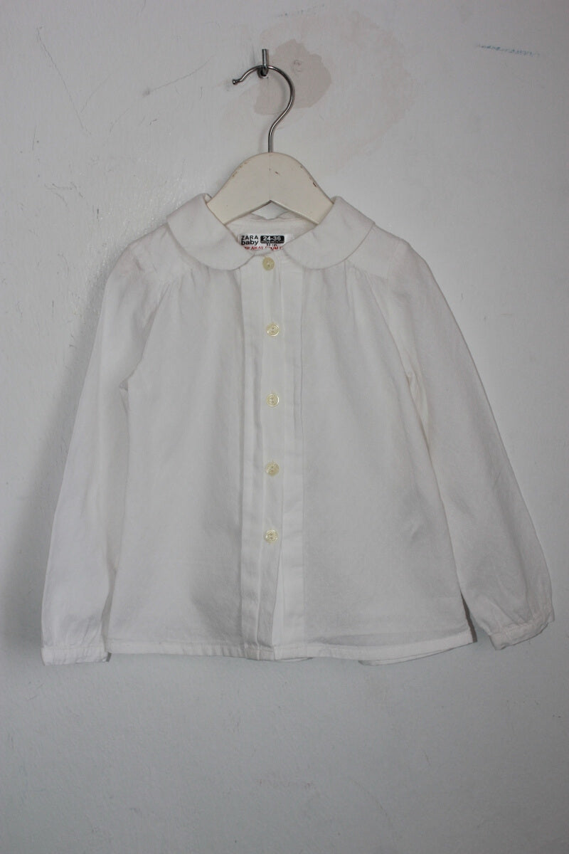 tweedehands katoenen creme blouse met lange mouwen in maat 92-98 voor een meisje van zara