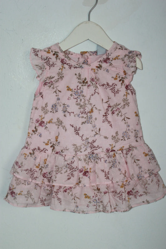 tweedehands katoenen mouwloze roze jurk met bloemenprint in multicolour maat 68 van zara